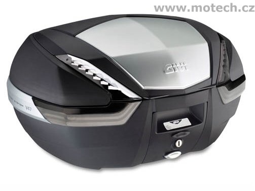 V 47NT TECH kufr GIVI černý s čirými odrazkami a částečně hliníkovým víkem, 47 l (Monokey) . - Kliknutím na obrázek zavřete