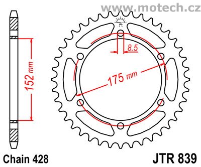 Rozeta JTR839-57 pro: YAMAHA DT 125RE - Kliknutím na obrázek zavřete