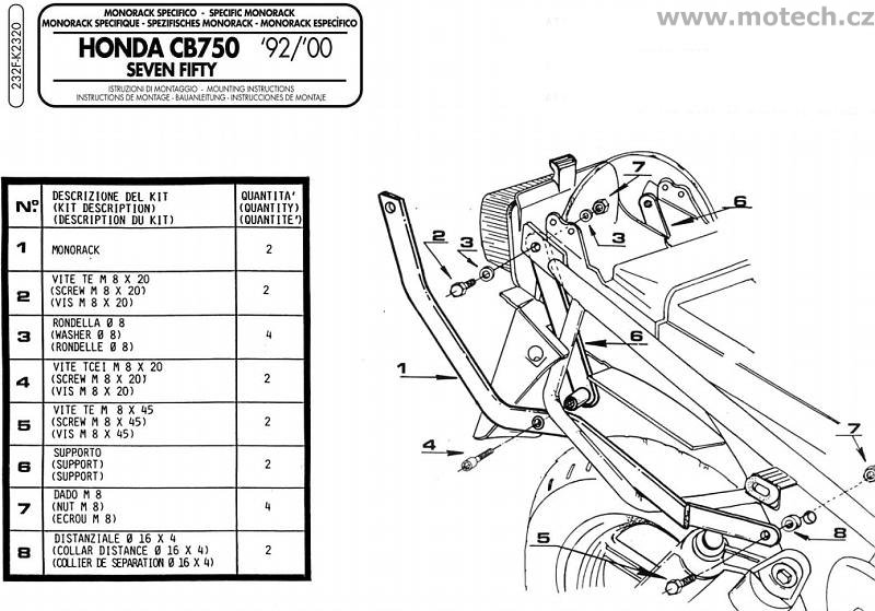 K2320 - nosič horního kufru Kappa - HONDA CB 750 Seven Fifty (92-00) - Kliknutím na obrázek zavřete