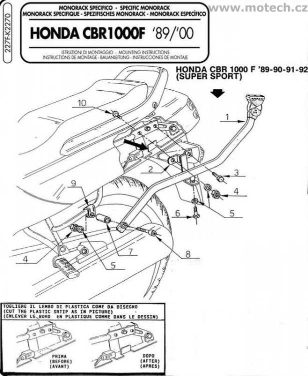K2270 - nosič horního kufru Kappa - HONDA CBR 1000 F (93-00) - Kliknutím na obrázek zavřete