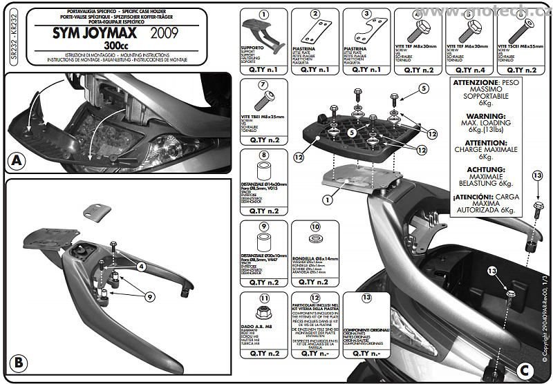 Nosič kufru - plotna monokey Kappa - KR2320 - SYM Joymax 250 (05 > 08) / Joymax Evo (09-11) - Kliknutím na obrázek zavřete
