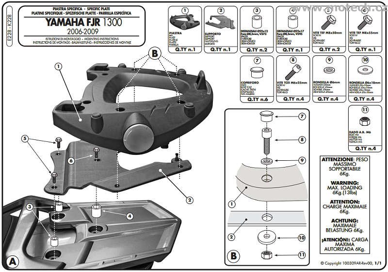 K228 - nosič horního kufru Kappa - YAMAHA FJR 1300 (06-12) - Kliknutím na obrázek zavřete