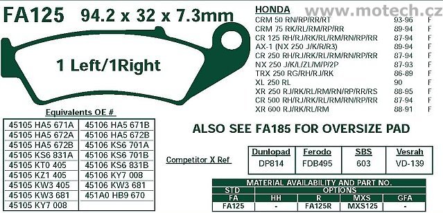 Brzdové destičky EBC - FA125R - Kliknutím na obrázek zavřete