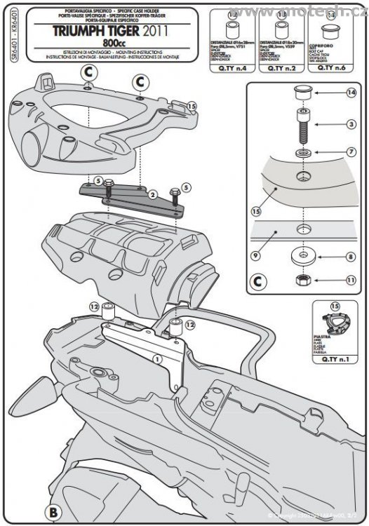 Nosič kufru - plotna monokey Kappa - KR6401 - TRIUMPH Tiger 800 / Tiger 800 XC /XR (11-17) - Kliknutím na obrázek zavřete