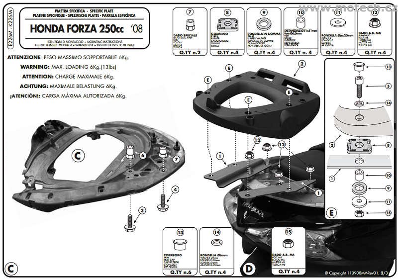 K226M - nosič horního kufru Kappa - HONDA Forza 250 X / EX (08-12) - Kliknutím na obrázek zavřete