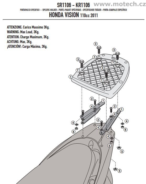 Nosič kufru - plotna monokey Kappa - KR1106 - HONDA Vision 50-110 (11-13) - Kliknutím na obrázek zavřete