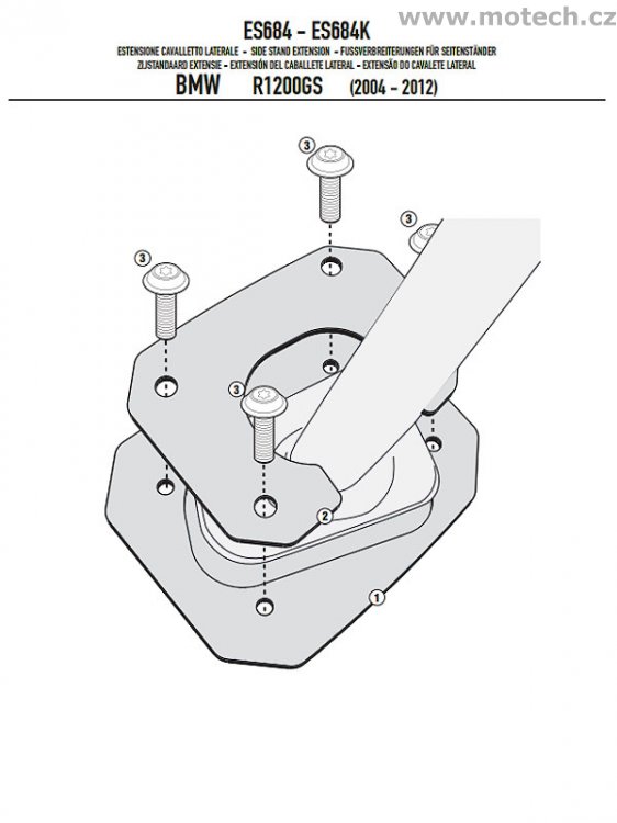 ES684K - rozšíření plošky stojánku Kappa - BMW R 1200 GS (04-12) - Kliknutím na obrázek zavřete
