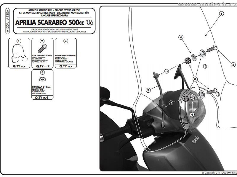 Montážní sada A130A - APRILIA Scarabeo 400-500 (06-12) - Kliknutím na obrázek zavřete