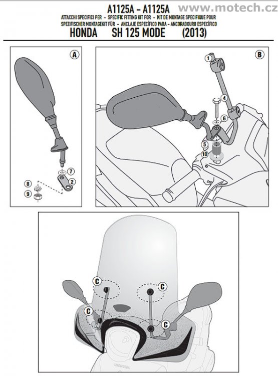 A1125A - montážní sada plexi Kappa - HONDA SH MODE 125 (13-16) - Kliknutím na obrázek zavřete
