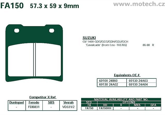 Brzdové destičky EBC - FA150 - Kliknutím na obrázek zavřete