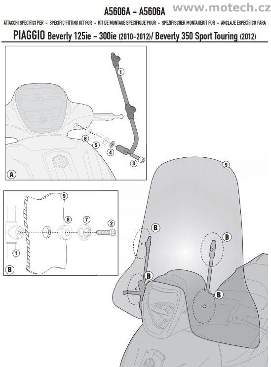 Montážní sada A5606A - PIAGGIO Beverly 125ie-300ie (10 > 11) / Beverly 350 Sport Touring (12) - Kliknutím na obrázek zavřete