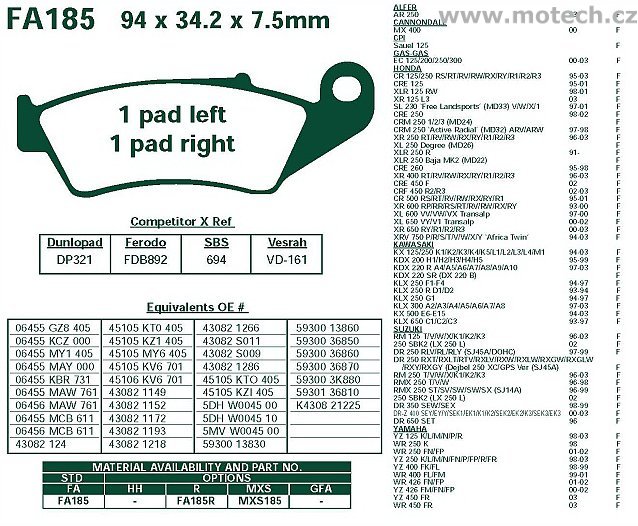 Brzdové destičky EBC - FA185R - Kliknutím na obrázek zavřete
