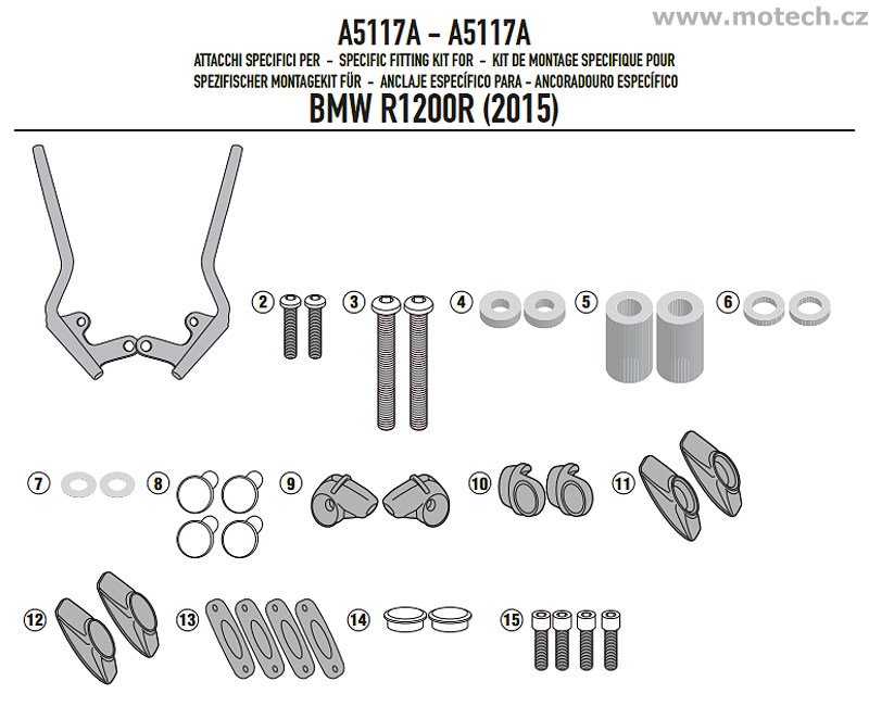 A5117A - montážní sada plexi Kappa - BMW R 1200 R (15-16) - Kliknutím na obrázek zavřete