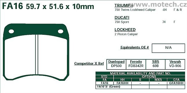 Brzdové destičky EBC - FA16 - Kliknutím na obrázek zavřete