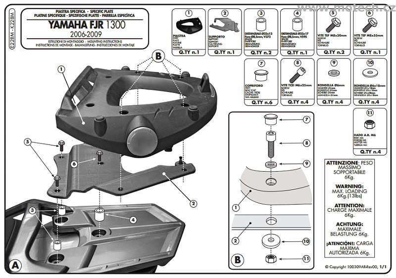 K228M - nosič horního kufru Kappa - YAMAHA FJR 1300 (13-16) - Kliknutím na obrázek zavřete