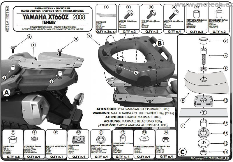 K333M - nosič horního kufru Kappa - YAMAHA XT 660 Z Tenere (08-16) - Kliknutím na obrázek zavřete