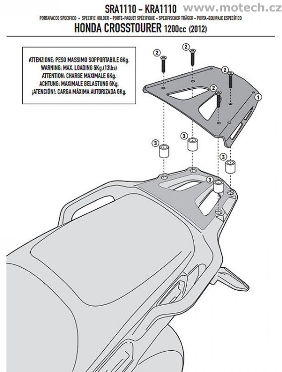 Nosič kufru hliníkový KRA1110 - HONDA Crosstourer 1200 (12) - Kliknutím na obrázek zavřete