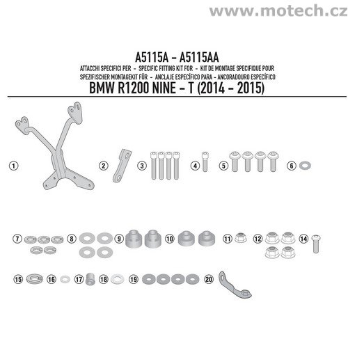 A5115A - montážní sada plexi Kappa - BMW R NINE T 1200 (14-16) - Kliknutím na obrázek zavřete