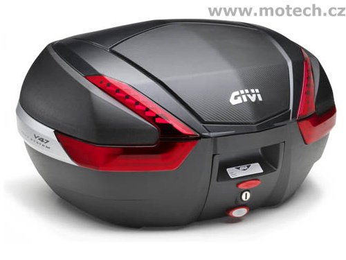 V 47NN kufr GIVI černý s červenými odrazkami a černým víkem, 47 l (Monokey) - Kliknutím na obrázek zavřete